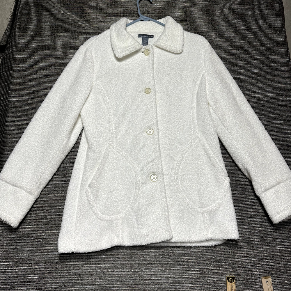 Hillard & Hanson Coat Women's M White Button Up Fleece